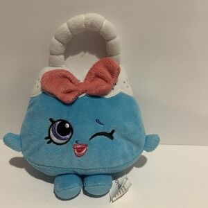 Just Play Shopkins Handbag Harriet Plush Stuffed Animal Blue Purse Pink Bow 8"